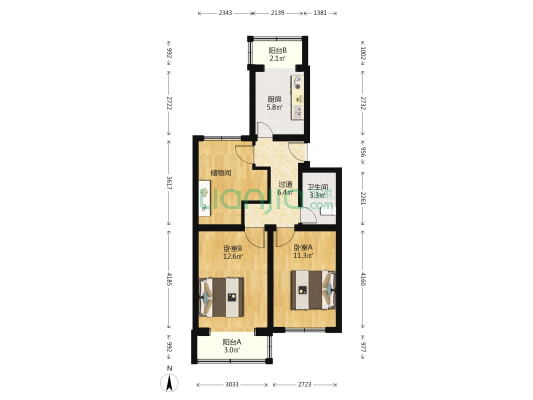 北苑6号院 2室0厅1卫 70平方