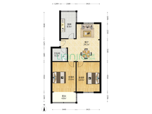 招待所小区 2室1厅1卫 85平方