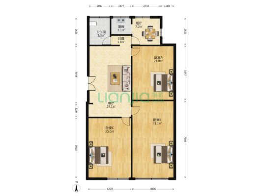 贵都大厦 3室2厅1卫 174平方