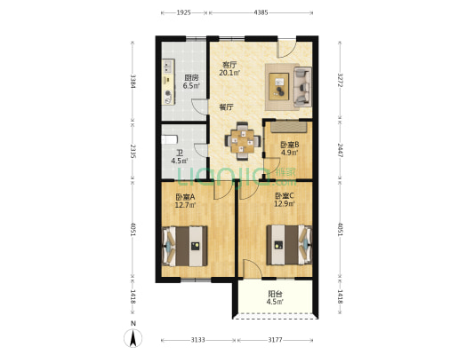 金祥花园 3室1厅1卫 79平方