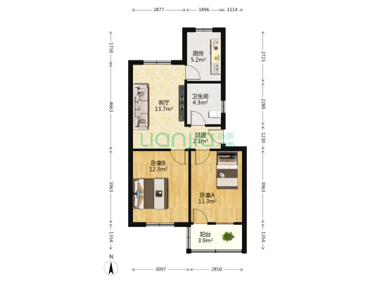 财政局家属院 2室1厅1卫 66平方