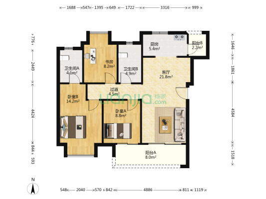 融创文旅城御辉 3室1厅2卫 97平方