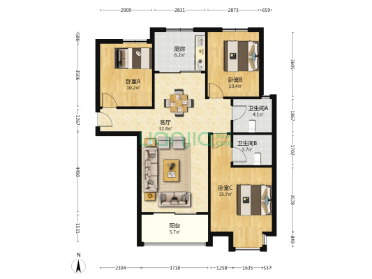 平湖鹂墅 3室1厅2卫 116平方