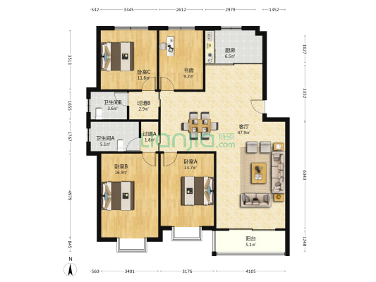 望城名门 4室1厅2卫 176平方