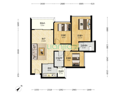 中象万豪明月湾 3室1厅2卫 87平方