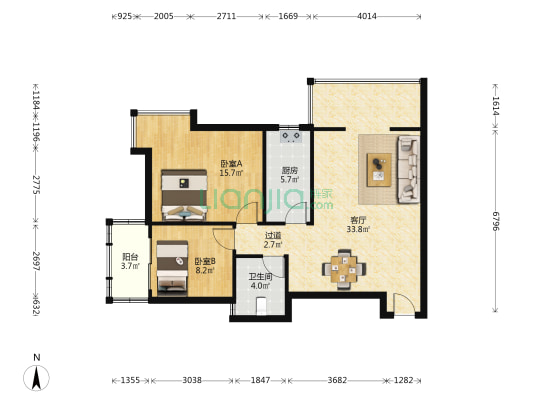 上东国际 2室1厅1卫 89平方