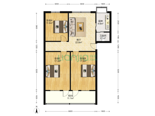 武昌大道385号 3室1厅1卫 103平方