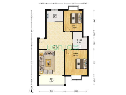 东方嘉园二村 2室1厅1卫 98平方