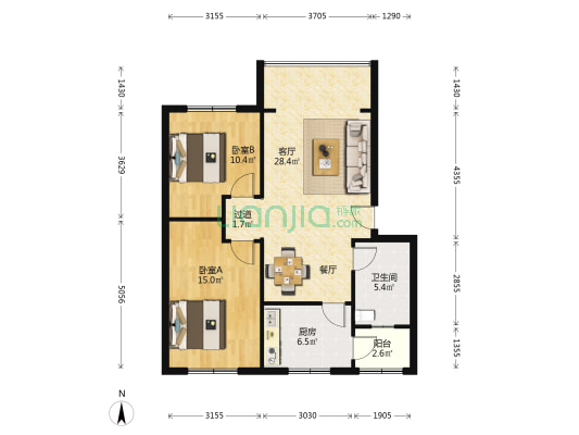 万家和花园 2室1厅1卫 86平方