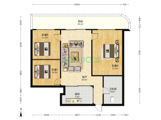 金都大厦 3室1厅1卫 110平方