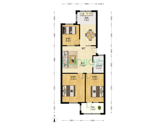 合苑小区 3室1厅1卫 93平方