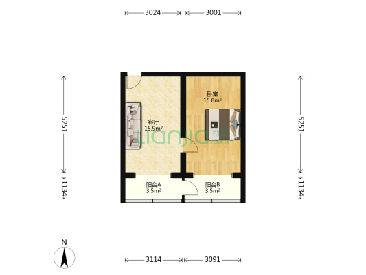 民意四路1号 1室1厅0卫 54平方