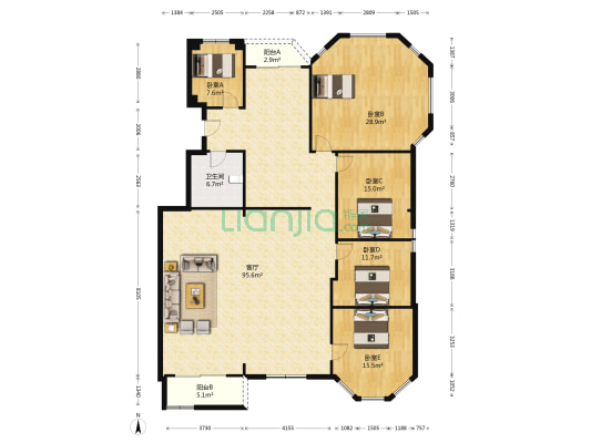 湖畔大厦 5室1厅1卫 230平方