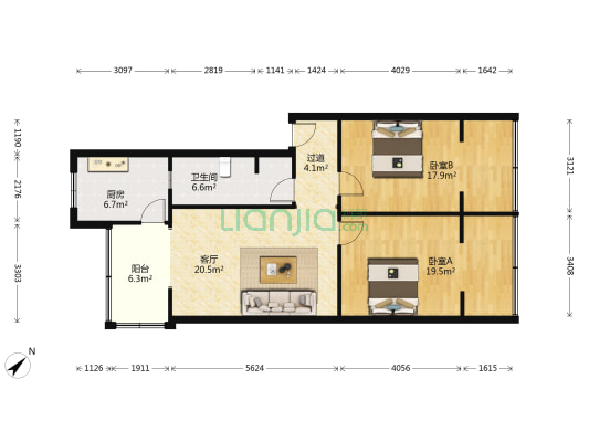 建国巷4号附1号 2室1厅1卫 80平方