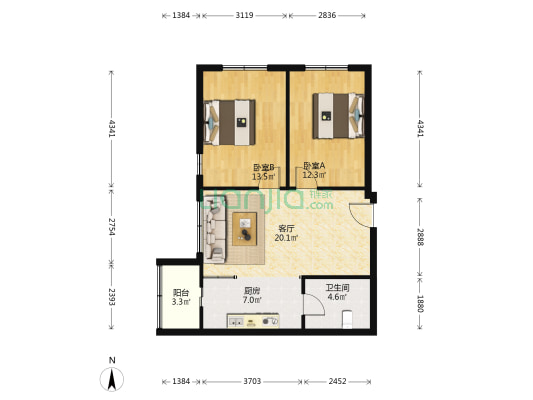 苏州里 2室1厅1卫 74平方