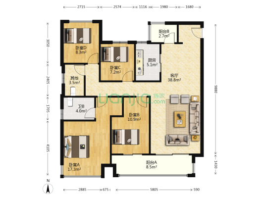 金科御府 4室1厅1卫 152平方