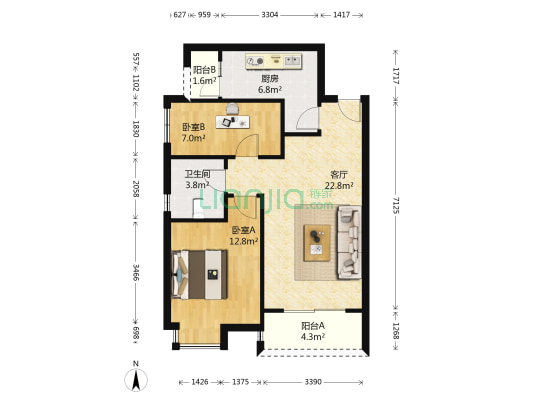 凯德新视界(一期) 2室1厅1卫 84平方