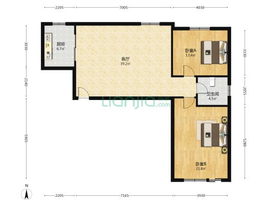 金地国际 2室1厅1卫 114平方