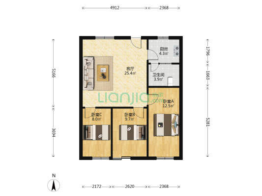 同乐社区 3室1厅1卫 87平方