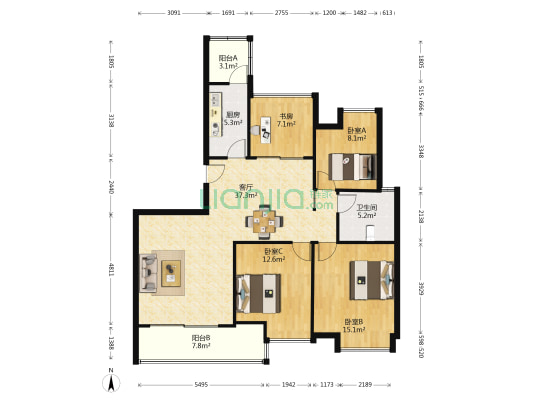 朗悦湾 4室1厅1卫 118平方