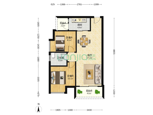 南国园青水湾 2室1厅1卫 76平方