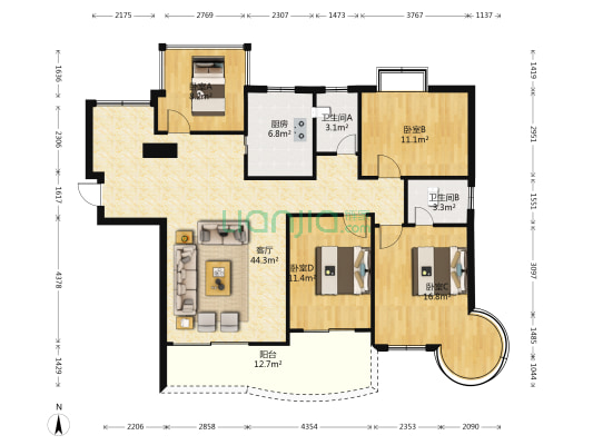 中茵加洲花城 4室1厅2卫 139平方