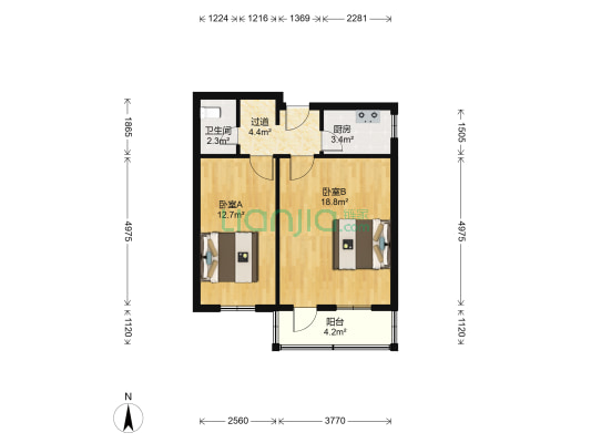 红莲中里 2室0厅1卫 58平方