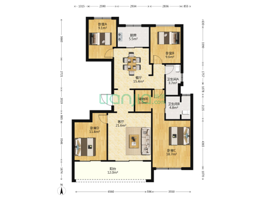 世茂国贸天誉湾 4室2厅2卫 139平方