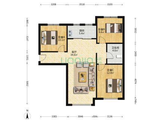 南北三居 业主诚意出售 价格可议-户型图