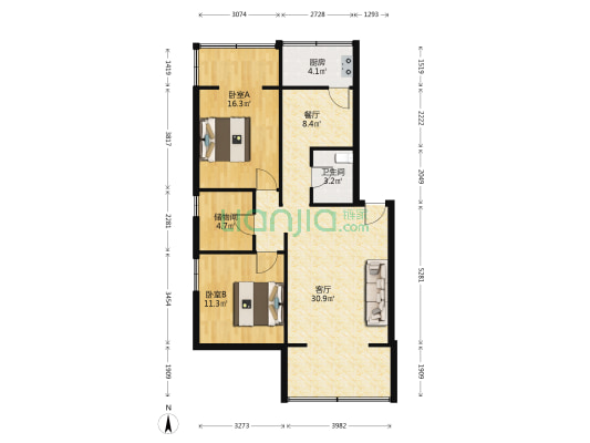 康源小区 2室2厅1卫 85平方