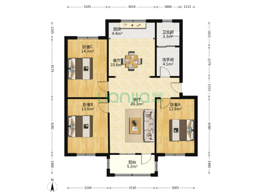 钻井队家属院 3室2厅2卫 113平方