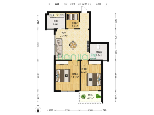鑫利华花城B区 3室1厅1卫 81平方