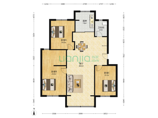 风林雅居紫薇园 3室1厅1卫 129平方