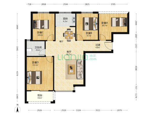 荣御 4室1厅1卫 119平方