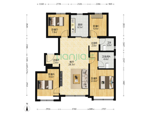 西山金茂府 4室1厅2卫 121平方