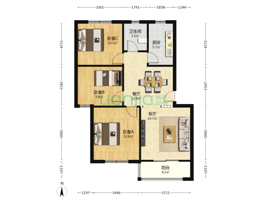 香农山安置小区 3室2厅1卫 95平方