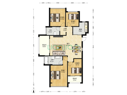 清能岭秀荟 4室1厅2卫 120平方