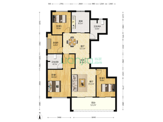 上品华庭 4室2厅2卫 128平方