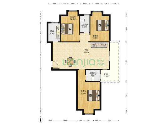 杨家湾小区 3室1厅2卫 133平方