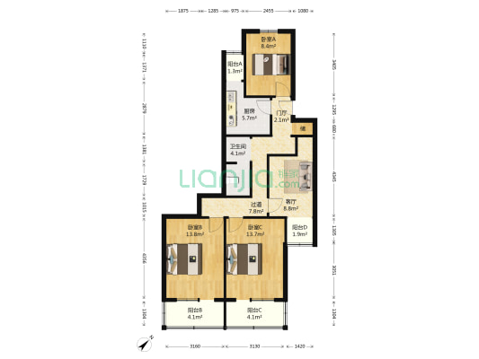 西坝河北里202号院 3室1厅1卫 92平方