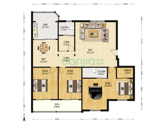 北濠顺遂楼 3室2厅2卫 168平方