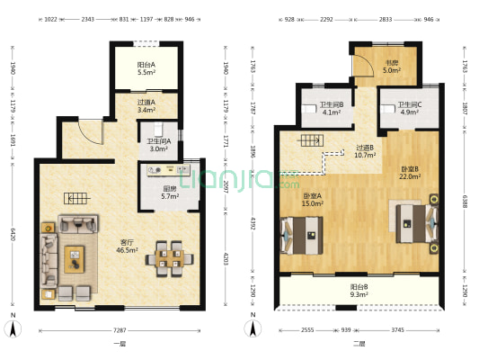 中梁柏悦湾 3室1厅3卫 162平方