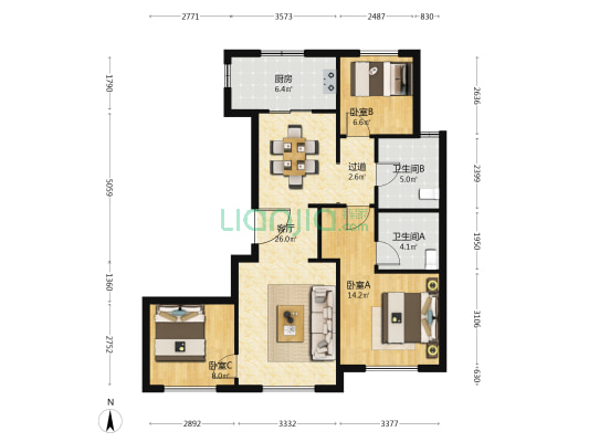 运河宸院朗韵园 3室1厅2卫 116平方
