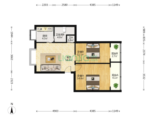 洪山二巷3号 2室1厅2卫 71平方