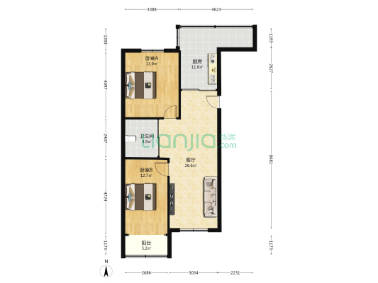 金福园 2室1厅1卫 90平方