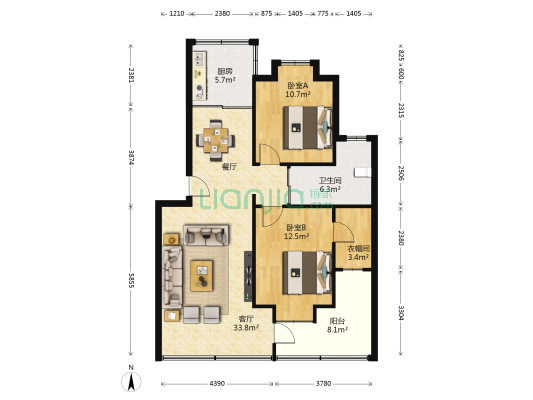 富豪花园(湖心路) 2室1厅1卫 83平方