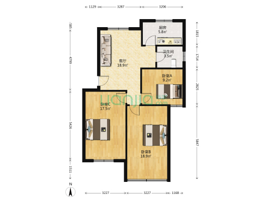 金庭花园北区 3室1厅1卫 88平方