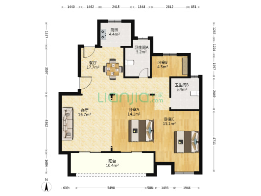 望湖名苑西区 3室2厅2卫 110平方