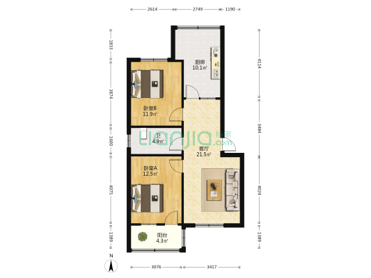 水厂家属院(魏都区) 2室1厅1卫 81平方