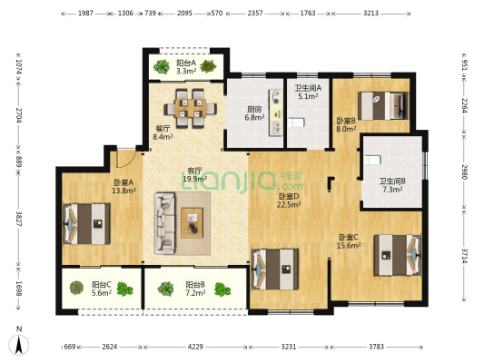 招商雍景湾 4室2厅2卫 149平方